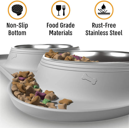 Active Pets Dog Bowl Set, Stainless Steel No Spill Mess-Proof Food & Water Food Bowls with Skid Resistant Silicone Mat, Dog Bowls Small Size Dog, Medium, & Large, Pet Puppy Bowls & Dishes