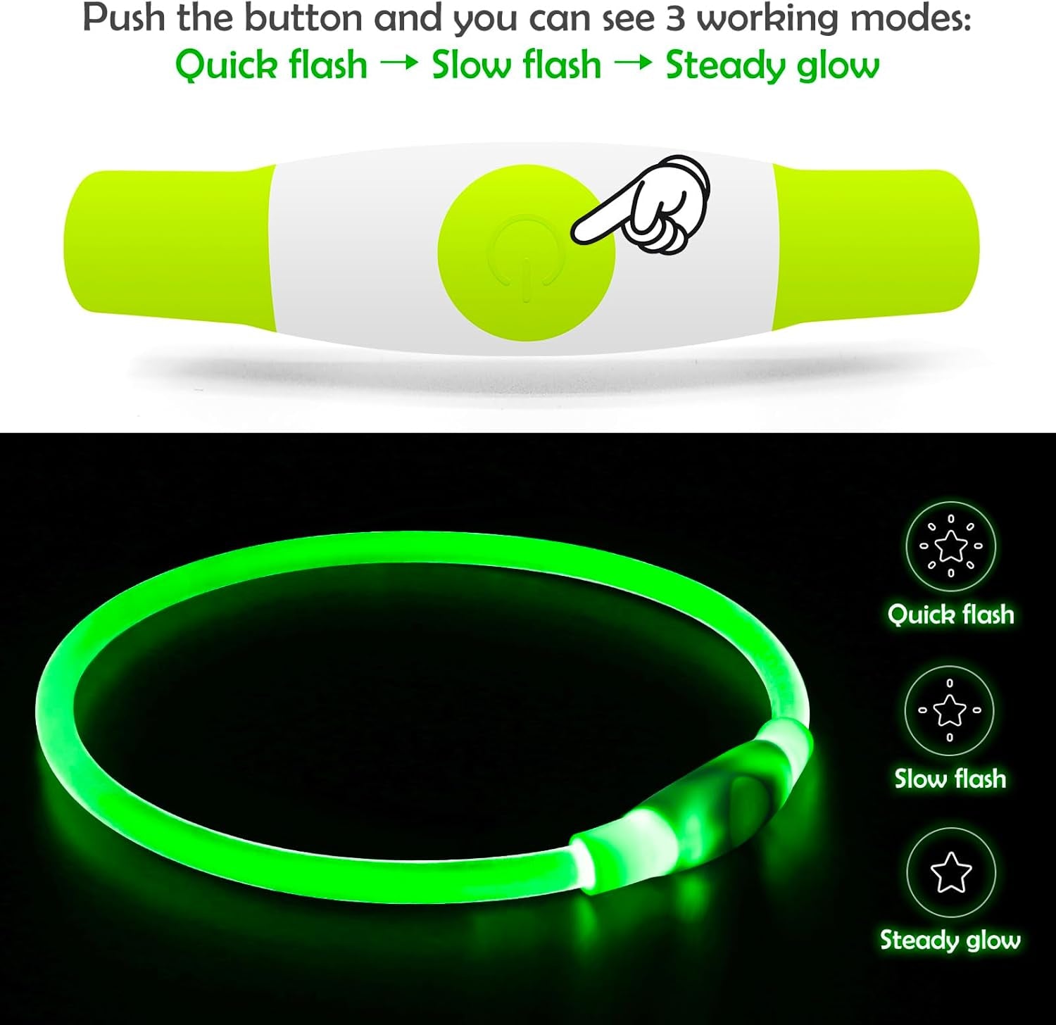 Led Dog Collar, BSEEN USB Rechargeable Flash Dog Necklace Light, Pet Safety Collar Makes Your Beloved Dogs Be Seen at Night for Small Medium Large Dogs(Green)
