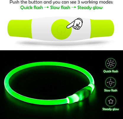 Led Dog Collar, BSEEN USB Rechargeable Flash Dog Necklace Light, Pet Safety Collar Makes Your Beloved Dogs Be Seen at Night for Small Medium Large Dogs(Green)